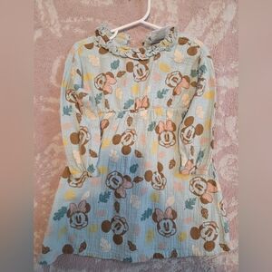 Minnie Mouse Print Long Sleeve Girls Dress - Pastel Blue & Pink